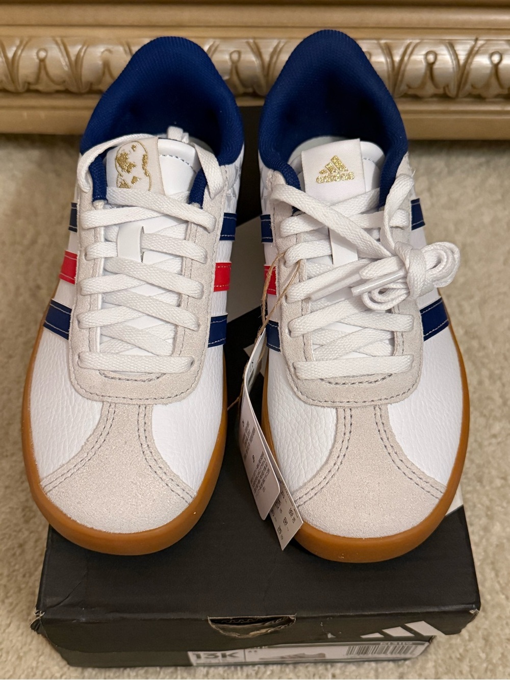 adidas Kids VL Court 3.0 White Navy & Red Retro-Style Sneakers - NWT